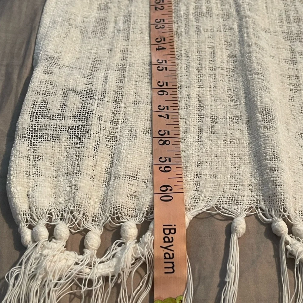Ivory Chenille Throw Blanket With Fringe Edges Rayon Lightweight & Soft 63